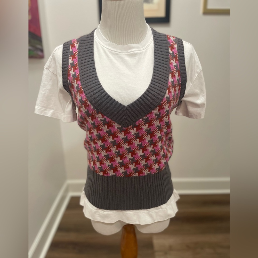 Vintage Cashmere Houndstooth Sweater Vest